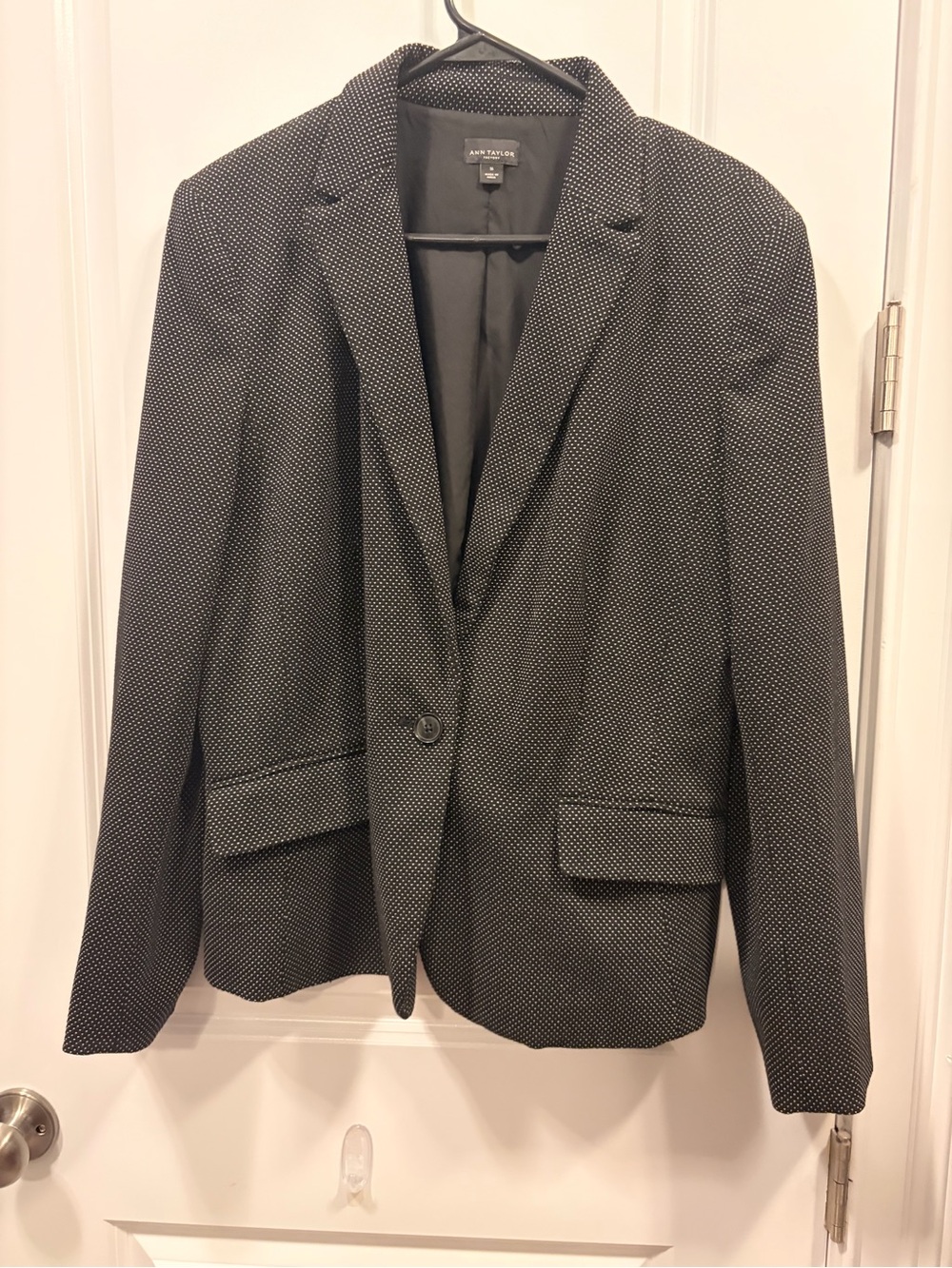 Ann Taylor Black and White Microdot Single-Button Blazer